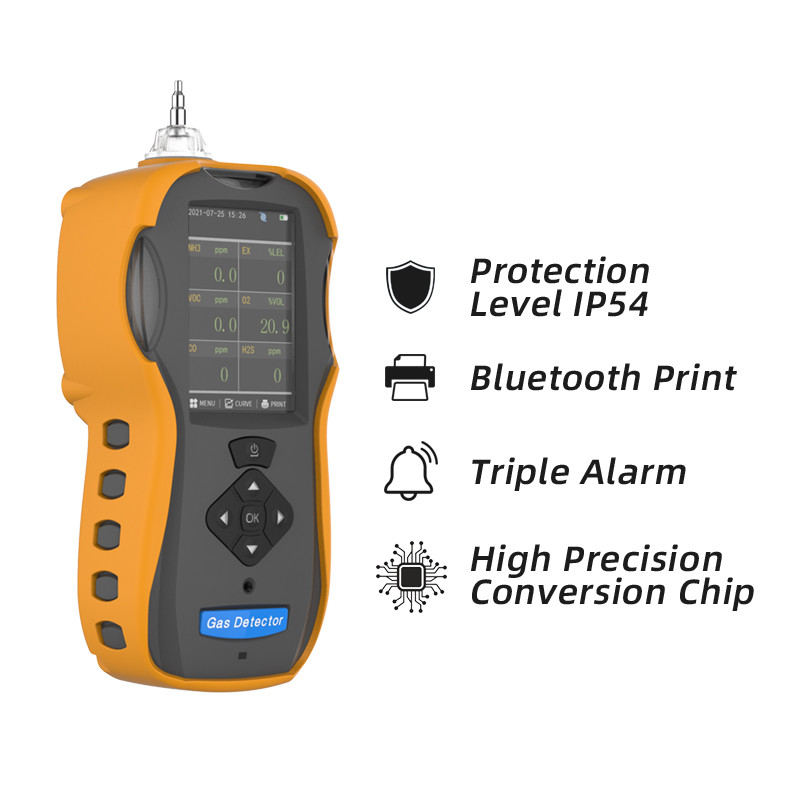 จอแสดงผล TFT LCD CO H2S CO2 pid voc NH3 NO2 SO2 เครื่องตรวจจับก๊าซหลายแบบพกพาแบบพกพาสำหรับการทดสอบการรั่วไหลของก๊าซ